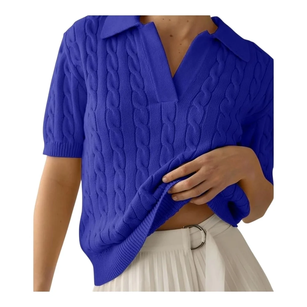 IMILY BELA - Large Saphire Blue Short Sleeve Sweater - Picture 3 of 7